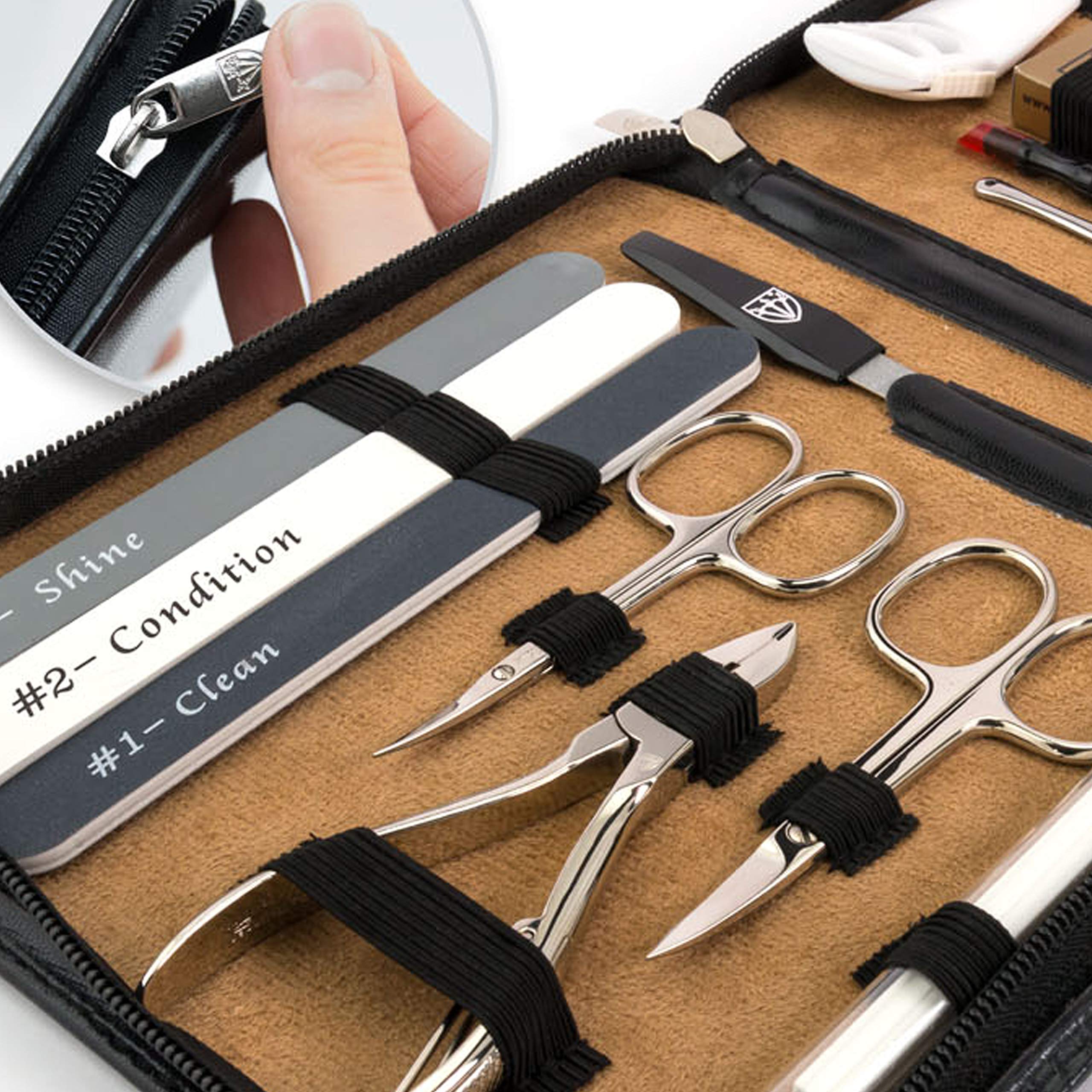 3 Swords - 18 Piece Manicure & Pedicure Kit made of high quality artificial leather in black Quality: Made in Solingen/Germany